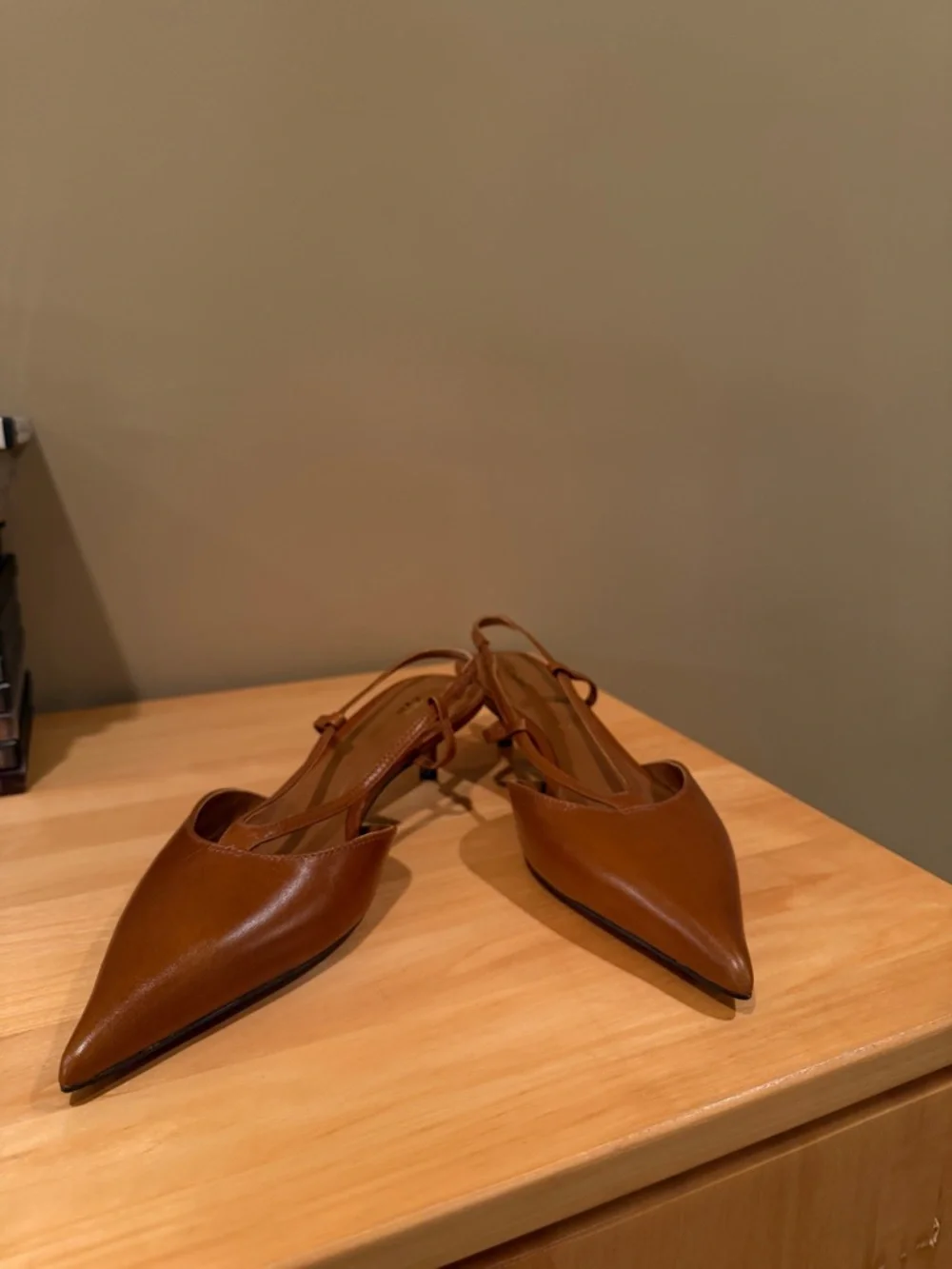 Zara Brown Pointed Slingback Heels - Picture 3 of 4